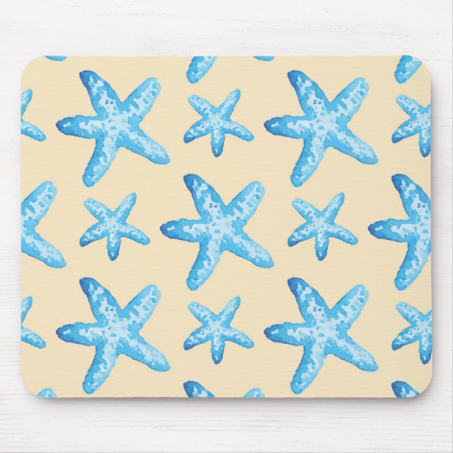 Mousepad Teste padrão azul da estrela do mar da aguarela (Frente)
