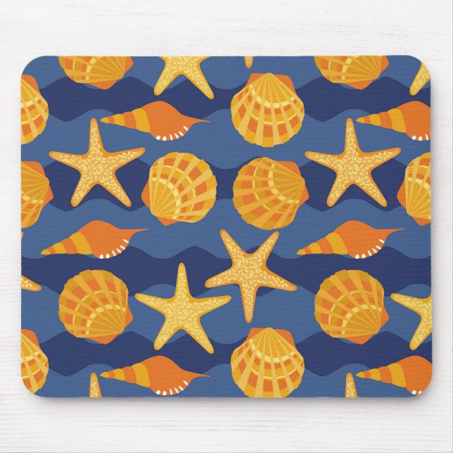 Mousepad Teste padrão azul e alaranjado do Seashell (Frente)
