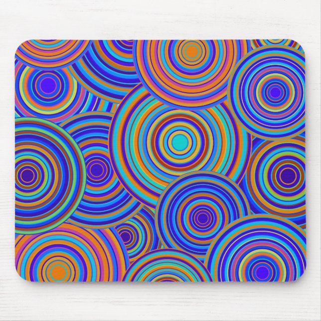 Mousepad Teste padrão azul e alaranjado retro dos círculos (Frente)