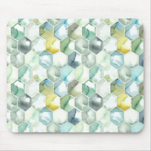 Mousepad Teste padrão azul & verde de Honycomb do Aquarell