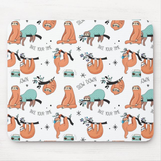 Mousepad Teste padrão bonito da preguiça (Frente)