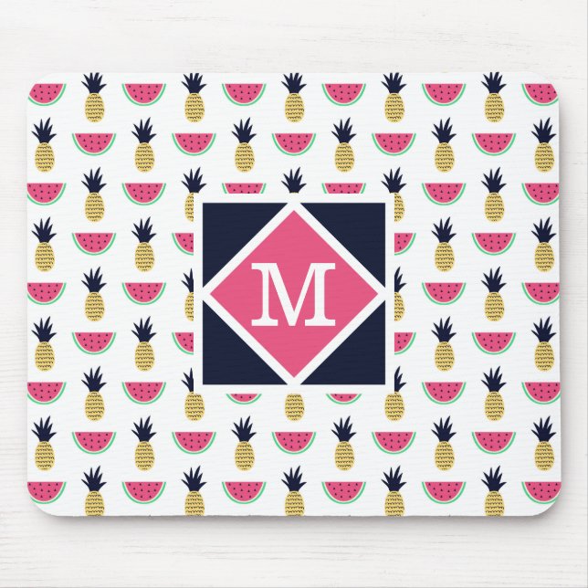 Mousepad Teste padrão bonito do Doodle do abacaxi & da (Frente)