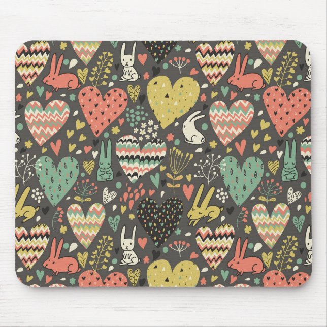 Mousepad Teste padrão bonito dos coelhos do amor com (Frente)