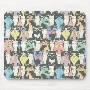 Mousepad Teste padrão bonito dos gatos do hipster
