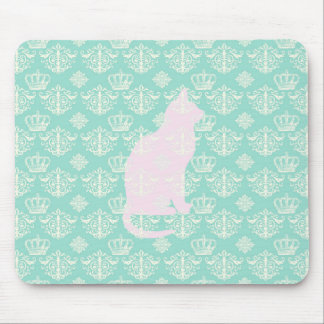 Mousepad Teste padrão branco do design do gato do damasco