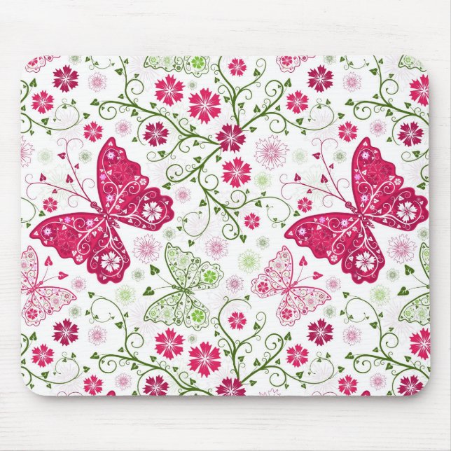 Mousepad Teste padrão branco floral (Frente)