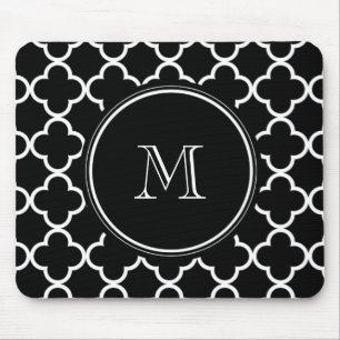 Mousepad Teste padrão branco preto de Quatrefoil, seu