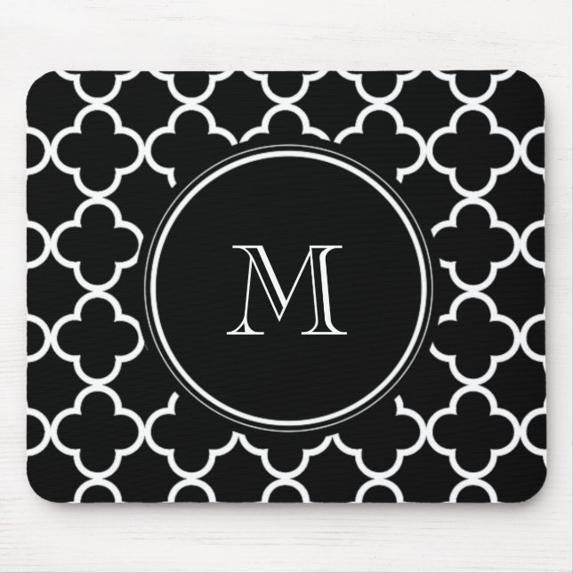 Mousepad Teste padrão branco preto de Quatrefoil, seu (Frente)