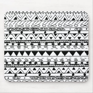Mousepad Teste padrão branco preto pintado mão do asteca 