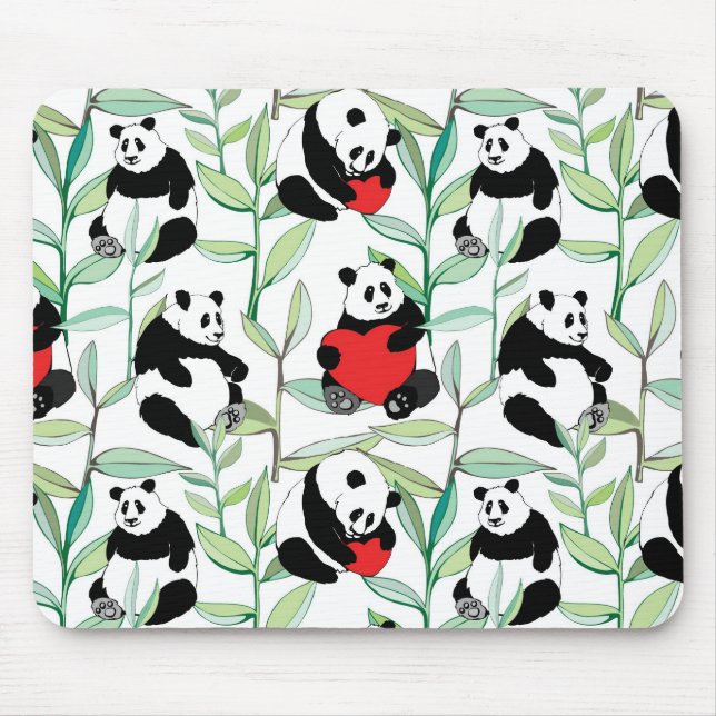 Mousepad teste padrão com as pandas bonitas com corações (Frente)