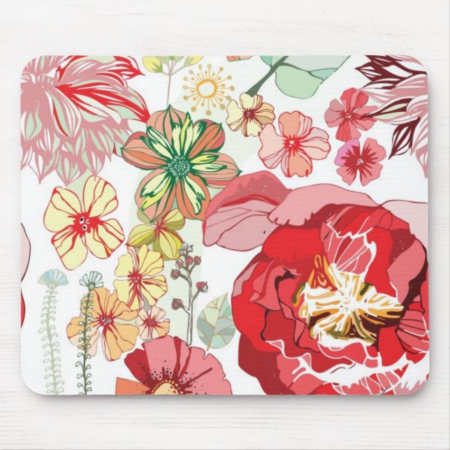 Mousepad Teste padrão com flores vermelhas (Frente)