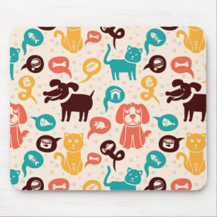 Mousepad Teste padrão com gatos e os cães engraçados