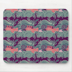 Mousepad Teste padrão com peixes e a onda roxa