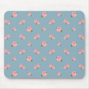 Mousepad Teste padrão cor-de-rosa dos rosas no azul