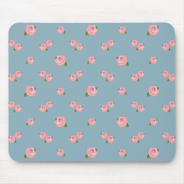 Mousepad Teste padrão cor-de-rosa dos rosas no azul (Frente)