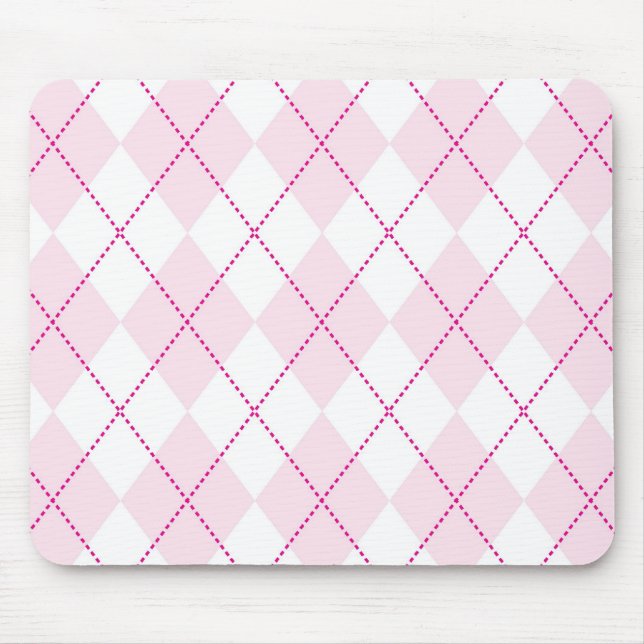 Mousepad Teste padrão cor-de-rosa e branco de Argyle (Frente)