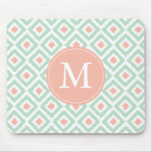 Mousepad Teste padrão coral Monogrammed de Ikat dos