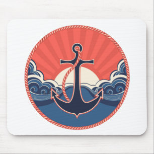 Mousepad Teste padrão da âncora e de onda do mar