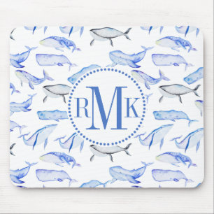 Mousepad Teste padrão da baleia azul da aguarela