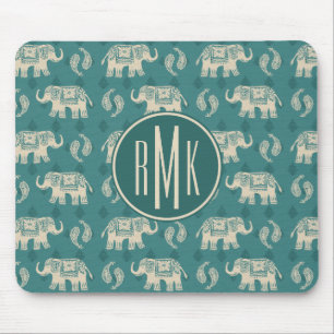 Mousepad Teste padrão da caravana da cerceta do elefante d