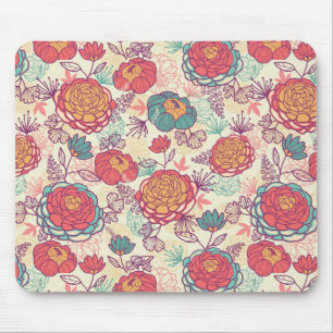 Mousepad Teste padrão das flores e das folhas da peônia