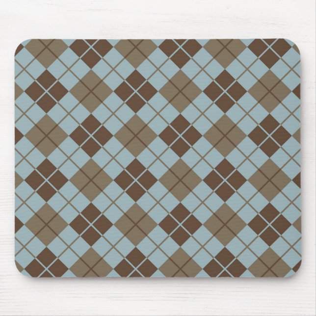 Mousepad Teste padrão de Argyle no azul e no Taupe (Frente)