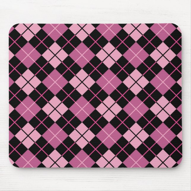 Mousepad Teste padrão de Argyle no preto e no rosa (Frente)