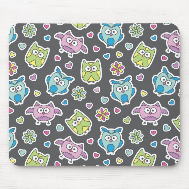 Mousepad teste padrão de corujas dos desenhos animados (Frente)