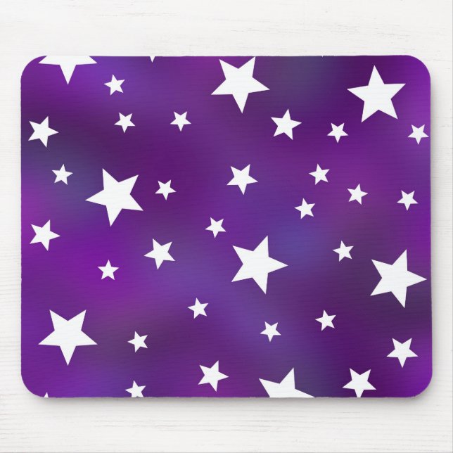 Mousepad Teste padrão de estrela roxo e branco (Frente)