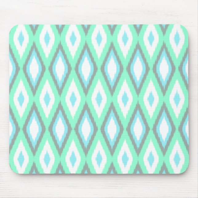 Mousepad Teste padrão de Ikat da hortelã e da turquesa (Frente)