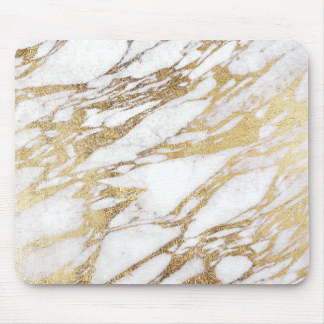 Mousepad Teste padrão de mármore branco e Dourado elegante (Frente)