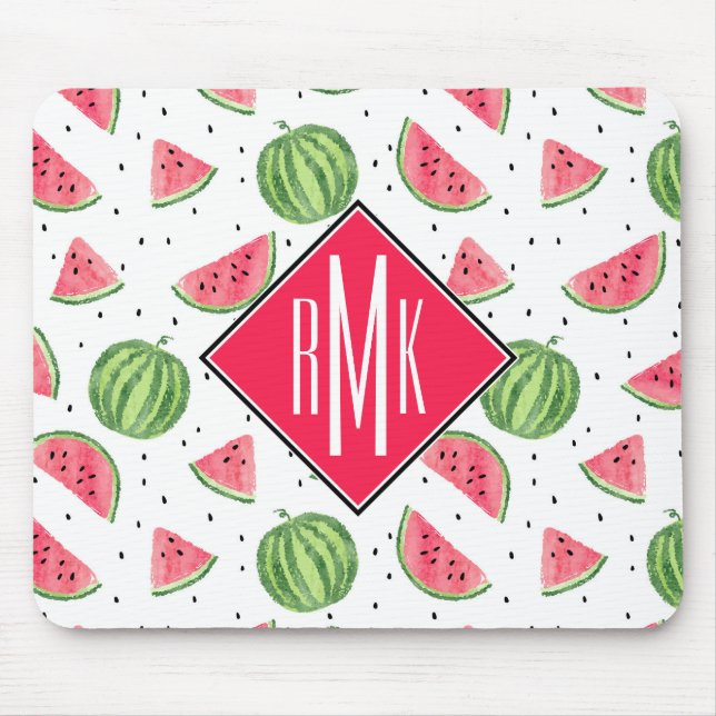 Mousepad Teste padrão de néon das melancias da aguarela (Frente)