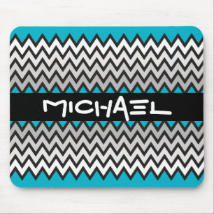 Mousepad Teste padrão de ZIGUEZAGUE - cinza branco preto +