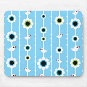 Mousepad teste padrão do azul do pássaro e das flores