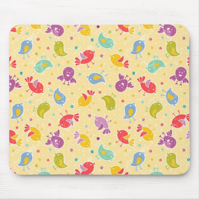 Mousepad Teste padrão do bebê com pássaros bonitos (Frente)