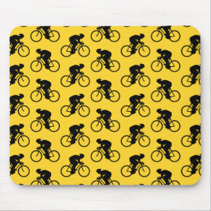 Mousepad Teste padrão do cavaleiro da bicicleta. Amarelo e