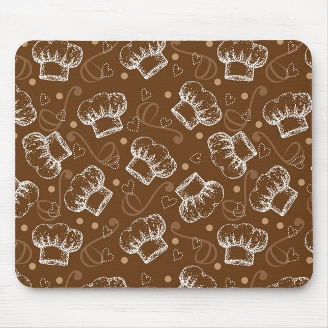 Mousepad Teste padrão do cozinhar com chapéu do cozinheiro (Frente)