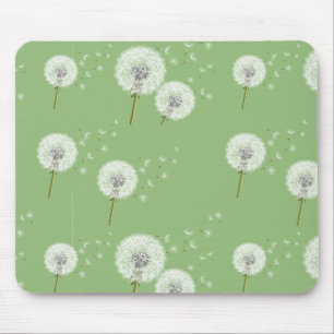 Mousepad Teste padrão do dente-de-leão no fundo verde