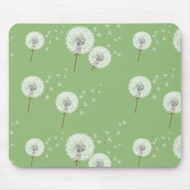 Mousepad Teste padrão do dente-de-leão no fundo verde (Frente)