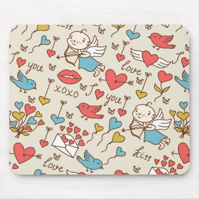 Mousepad Teste padrão do dia dos namorados com Cupido (Frente)