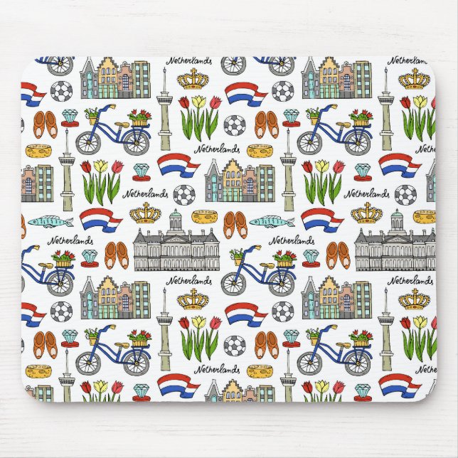 Mousepad Teste padrão do Doodle de Netherland (Frente)