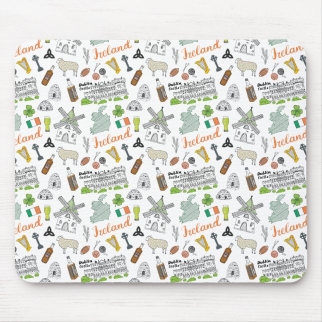 Mousepad Teste padrão do Doodle do esboço de Ireland (Frente)