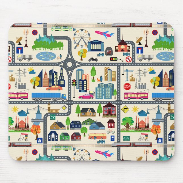 Mousepad Teste padrão do mapa da cidade (Frente)