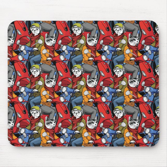 Mousepad Teste padrão do patinete dos gatos & dos cães (Frente)