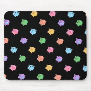 Mousepad Teste padrão do porco do arco-íris no preto