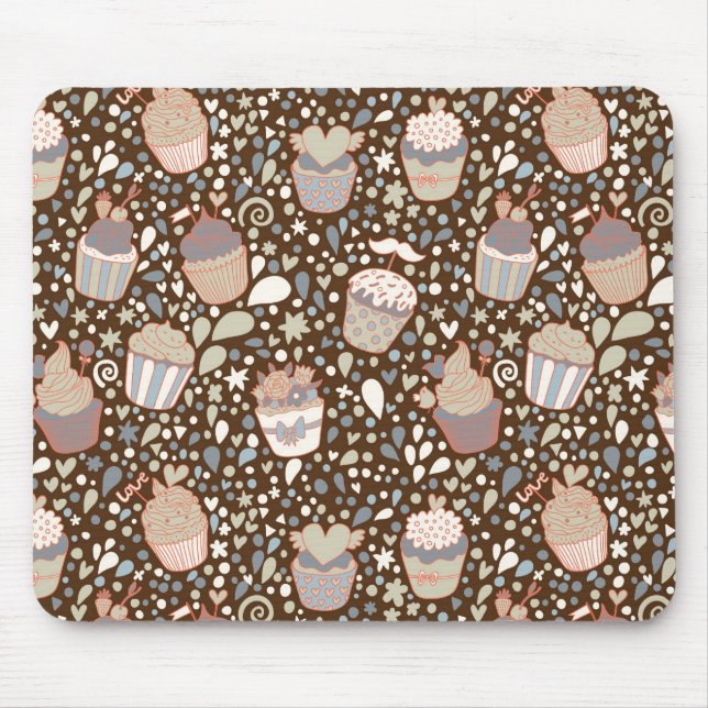 Mousepad Teste padrão doce feito de cupcakes saborosos (Frente)