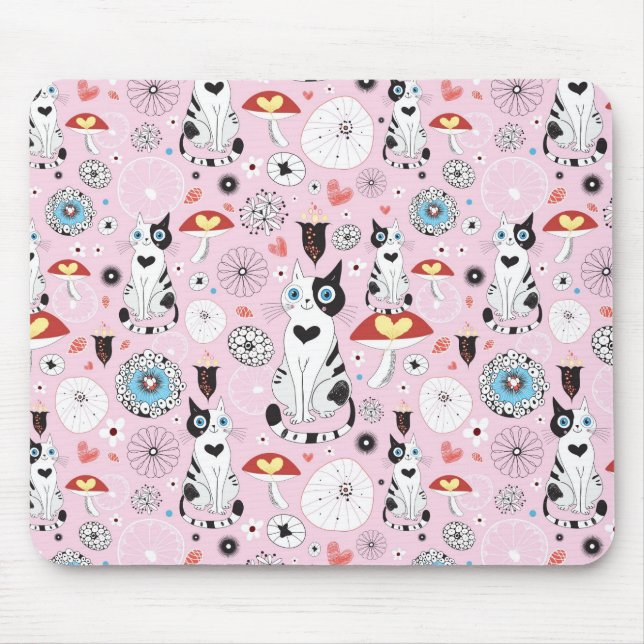 Mousepad teste padrão dos gatos e das flores (Frente)