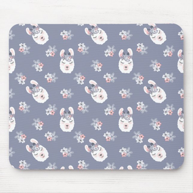 Mousepad Teste padrão dos lamas & de flores (Frente)