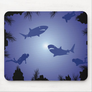 Mousepad Teste padrão dos mergulhadores & dos tubarões de