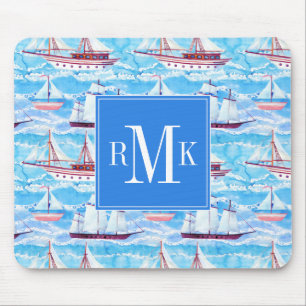 Mousepad Teste padrão dos navios de navigação da aguarel